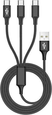 كابل شحن مقسم USB-C مزدوج، حزمة من قطعتين بطول 6.6 أقدام، يعمل على تشغيل ما يصل إلى جهازين USB C في وقت واحد، متعدد USB من النوع C لهاتف iPhone 15 Pro/15 Pro Max/15 Plus، وiPad Air/Pro، وSamsung Galaxy S24 S23 A55، Tab S9، PS5، جوجل، كيندل in Kuwait
