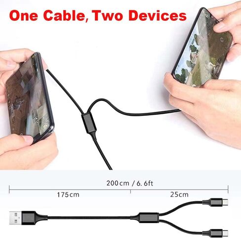 كابل شحن مقسم USB-C مزدوج، حزمة من قطعتين بطول 6.6 أقدام، يعمل على تشغيل ما يصل إلى جهازين USB C في وقت واحد، متعدد USB من النوع C لهاتف iPhone 15 Pro/15 Pro Max/15 Plus، وiPad Air/Pro، وSamsung Galaxy S24 S23 A55، Tab S9، PS5، جوجل، كيندل in Kuwait