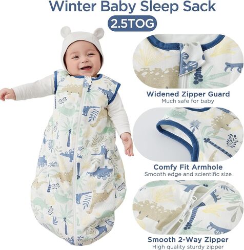 Duomiaomiao 3.5 TOG Baby Sleep Sack 100% Cotton Winter Long Sleeve Baby Wearable Blanket, Super Warm Quilted Comfy Toddler Sleeping Bag in Saudi Arabia
