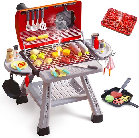 CUTE STONE Cooking Toy BBQ Set, 2-Layer Kids Grill Playset with Play Food, Pretend Smoke Sound and Light, Kitchen Accessories Utensils Toy, Outdoor Camping Barbecue Toys Gift for Toddlers Girls Boys in Saudi Arabia