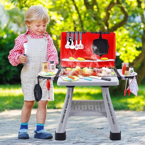 CUTE STONE Cooking Toy BBQ Set, 2-Layer Kids Grill Playset with Play Food, Pretend Smoke Sound and Light, Kitchen Accessories Utensils Toy, Outdoor Camping Barbecue Toys Gift for Toddlers Girls Boys in Saudi Arabia