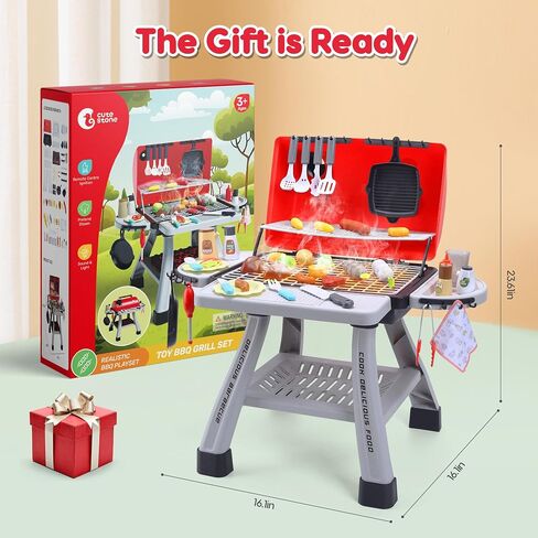 CUTE STONE Cooking Toy BBQ Set, 2-Layer Kids Grill Playset with Play Food, Pretend Smoke Sound and Light, Kitchen Accessories Utensils Toy, Outdoor Camping Barbecue Toys Gift for Toddlers Girls Boys in Saudi Arabia