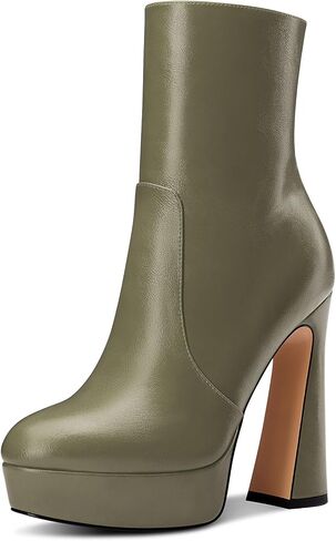 DearOnly Womens Chunky Block High Heel Platform Ankle Boots Round Toe Zipper Party Dress Mid Calf Boots 5.1 Inches Heels in Kuwait