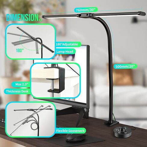 15W LED Desk Lamp with Clamp for Home Office, Eye Caring Architect Lamp with Clip, 80 LEDs Super Bright 30 Lighting Modes Dimmable Light for Learning and Reading in Saudi Arabia