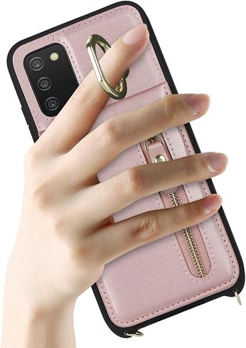 Jaorty for Samsung Galaxy A03s 5G Phone Case for Women with Card Holder,Galaxy A03s Case Wallet with Crossbody Lanyard Strap,Credit Card Slots Kickstand Case with Ring Holder,6.5 Inch,Rosegold in Saudi Arabia