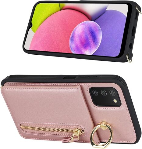 Jaorty for Samsung Galaxy A03s 5G Phone Case for Women with Card Holder,Galaxy A03s Case Wallet with Crossbody Lanyard Strap,Credit Card Slots Kickstand Case with Ring Holder,6.5 Inch,Rosegold in Saudi Arabia