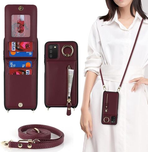 Jaorty for Samsung Galaxy A03s 5G Phone Case for Women with Card Holder,Galaxy A03s Case Wallet with Crossbody Lanyard Strap,Credit Card Slots Kickstand Case with Ring Holder,6.5 Inch,Rosegold in Saudi Arabia