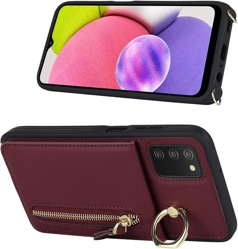 Jaorty for Samsung Galaxy A03s 5G Phone Case for Women with Card Holder,Galaxy A03s Case Wallet with Crossbody Lanyard Strap,Credit Card Slots Kickstand Case with Ring Holder,6.5 Inch,Rosegold in Saudi Arabia