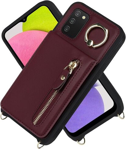 Jaorty for Samsung Galaxy A03s 5G Phone Case for Women with Card Holder,Galaxy A03s Case Wallet with Crossbody Lanyard Strap,Credit Card Slots Kickstand Case with Ring Holder,6.5 Inch,Rosegold in Saudi Arabia