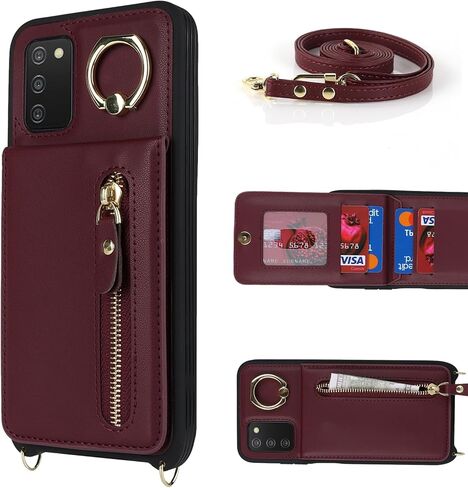 Jaorty for Samsung Galaxy A03s 5G Phone Case for Women with Card Holder,Galaxy A03s Case Wallet with Crossbody Lanyard Strap,Credit Card Slots Kickstand Case with Ring Holder,6.5 Inch,Rosegold in Saudi Arabia