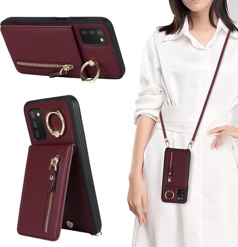 Jaorty for Samsung Galaxy A03s 5G Phone Case for Women with Card Holder,Galaxy A03s Case Wallet with Crossbody Lanyard Strap,Credit Card Slots Kickstand Case with Ring Holder,6.5 Inch,Rosegold in Saudi Arabia