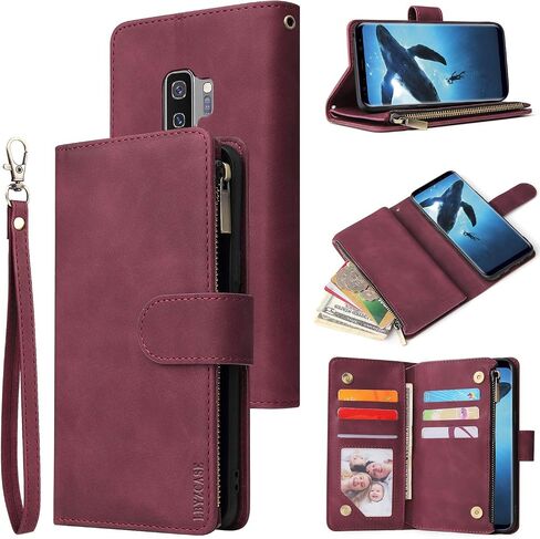 حافظة LBYZCASE لهاتف Galaxy S9، حافظة محفظة Samsung S9، غطاء هاتف جلدي قابل للطي فاخر [جيب بسحاب] [حزام المعصم] [مسند] [إغلاق مغناطيسي] لهاتف Samsung Galaxy S9-أزرق in Saudi Arabia