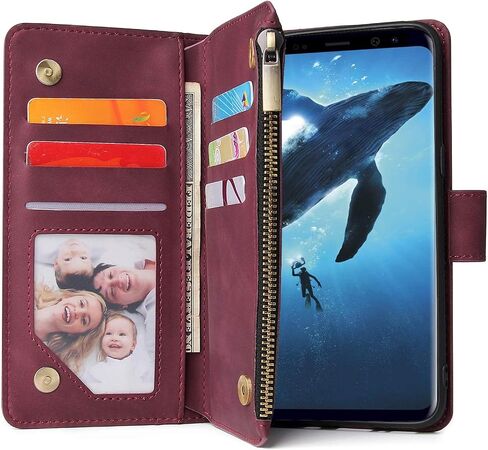 حافظة LBYZCASE لهاتف Galaxy S9، حافظة محفظة Samsung S9، غطاء هاتف جلدي قابل للطي فاخر [جيب بسحاب] [حزام المعصم] [مسند] [إغلاق مغناطيسي] لهاتف Samsung Galaxy S9-أزرق in Saudi Arabia