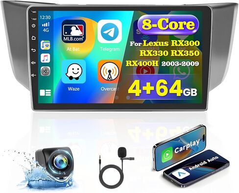[4G+64G] ستيريو Hikity Android 13 لسيارة Lexus RX300 RX330 RX350 RX400H 2003-2009 مع تشغيل لاسلكي، شاشة لمس عالية الدقة 9 بوصة وراديو ملاحة GPS مع كاميرا احتياطية Android Auto WiFi in Saudi Arabia