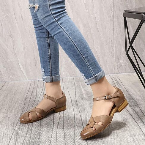 Mona flying Women Leather Tatianna Dress Sandals Closed Toe Low Heels Strappy Flats Summer Casual Shoes in Saudi Arabia