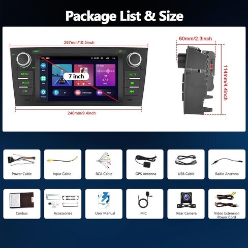 SIXTOP [2+64G] Android Car Stereo for BMW 3 Series E90 E91 E92 E93 2005-2012 with Carplay Android Auto Mirror Link 7 inch Touchscreen FM RDS HiFi Bluetooth WiFi GPS+Camera & MIC in Saudi Arabia