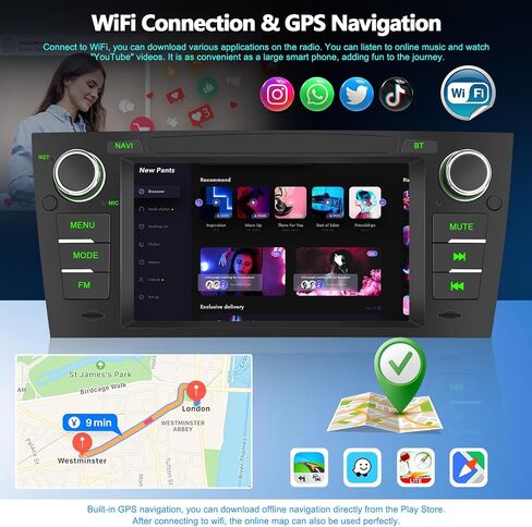 SIXTOP [2+64G] Android Car Stereo for BMW 3 Series E90 E91 E92 E93 2005-2012 with Carplay Android Auto Mirror Link 7 inch Touchscreen FM RDS HiFi Bluetooth WiFi GPS+Camera & MIC in Saudi Arabia