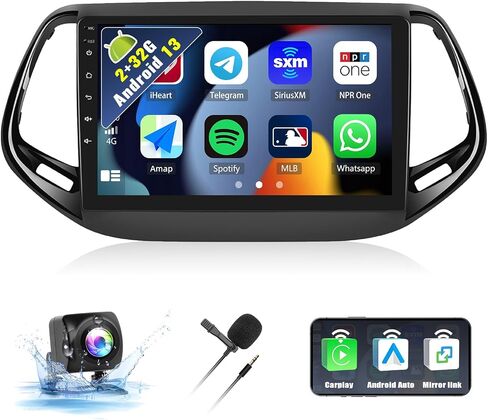 SIXWIN Android 13 ستيريو سيارة لسيارة Jeep Compass 2017-2020 10.1 بوصة تعمل باللمس 2G+32G CarPlay Android Auto Mirror Link مع بلوتوث GPS Navigation HiFi WiFi FM SWC كاميرا احتياطية MIC in Saudi Arabia