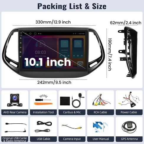 SIXWIN Android 13 ستيريو سيارة لسيارة Jeep Compass 2017-2020 10.1 بوصة تعمل باللمس 2G+32G CarPlay Android Auto Mirror Link مع بلوتوث GPS Navigation HiFi WiFi FM SWC كاميرا احتياطية MIC in Saudi Arabia