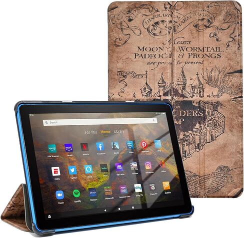 Case for Amazon Fire HD 10 Tablet 7th / 9th Generation 2017/2019 Release, PU Leather Folding Stand Cover Backshell with Auto Wake/Sleep, Marauder's Map Vintage in Kuwait