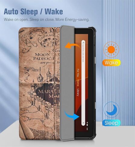 Case for Amazon Fire HD 10 Tablet 7th / 9th Generation 2017/2019 Release, PU Leather Folding Stand Cover Backshell with Auto Wake/Sleep, Marauder's Map Vintage in Kuwait