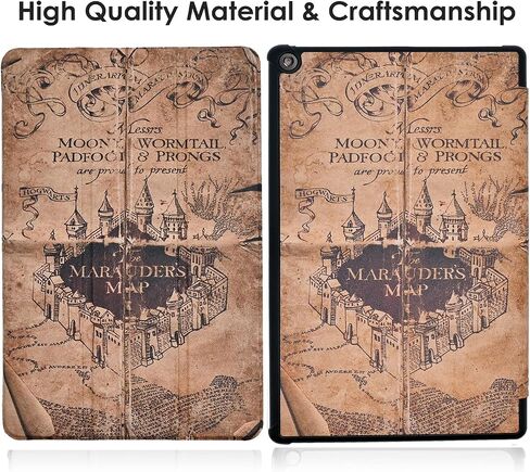 Case for Amazon Fire HD 10 Tablet 7th / 9th Generation 2017/2019 Release, PU Leather Folding Stand Cover Backshell with Auto Wake/Sleep, Marauder's Map Vintage in Kuwait