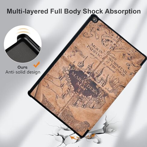 Case for Amazon Fire HD 10 Tablet 7th / 9th Generation 2017/2019 Release, PU Leather Folding Stand Cover Backshell with Auto Wake/Sleep, Marauder's Map Vintage in Kuwait