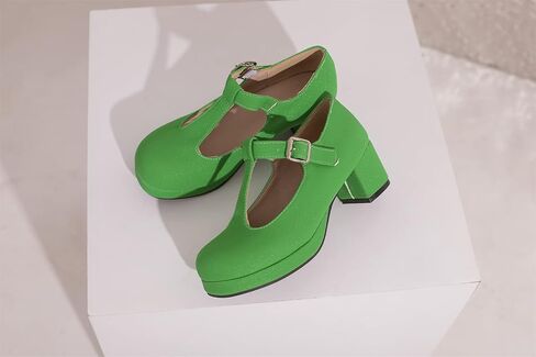 Low Chunky Heels for Women's T-Strap Round Toe Solid Mary Janes Pumps Wedding Dress Pumps in Saudi Arabia