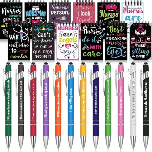 Spiareal 24 Pcs Nurse Appreciation Gifts Set Nurse Pens Nurse Notebooks Motivational Ballpoint Pens Inspirational Notepads Nurse Journal Ballpoint Pens for Women Nurses Office Gift Supplies (Nurses Do in Saudi Arabia