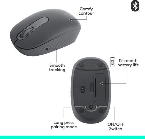Logitech M196 Bluetooth Wireless Mouse, Compact and Portable Mouse for Laptops, Tablets and More, 12-Month Battery, Smooth Tracking, Compatible with PC and Mac, Windows and macOS - Graphite in Saudi Arabia
