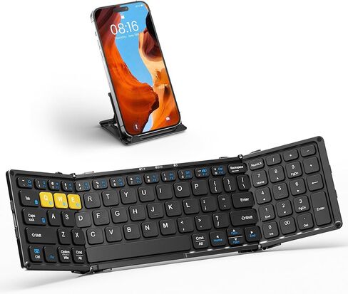 Foldable Bluetooth Keyboard, Full-Size Folding Portable Keyboard with Numeric Keypad, Battery Display & Lock Hinge, Travel Wireless Keyboard for Tablet Smartphone Laptop PC Windows iOS Android in Saudi Arabia