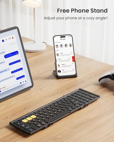 لوحة مفاتيح بلوتوث قابلة للطي، لوحة مفاتيح محمولة كاملة الحجم قابلة للطي مع لوحة مفاتيح رقمية، شاشة عرض البطارية ومفصلة قفل، لوحة مفاتيح لاسلكية للسفر للكمبيوتر اللوحي والهواتف الذكية وأجهزة الكمبيوتر المحمول Windows iOS Android in Kuwait