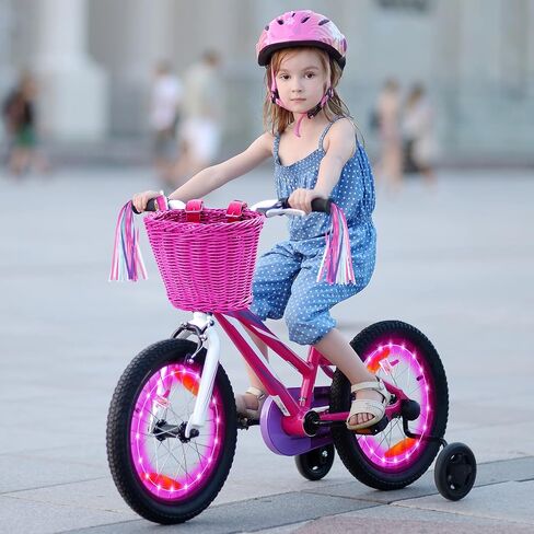 Kid's Bicycle Basket Streamers Set Children's Bike Handlebar Wicker Basket with 2 LED Bike Wheel Lights Colorful Bike Streamers Daisy Bike Bell Bike Decoration Accessories Kit for Kids Bike (Purple) in Saudi Arabia