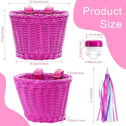 Kid's Bicycle Basket Streamers Set Children's Bike Handlebar Wicker Basket with 2 LED Bike Wheel Lights Colorful Bike Streamers Daisy Bike Bell Bike Decoration Accessories Kit for Kids Bike (Purple) in Saudi Arabia