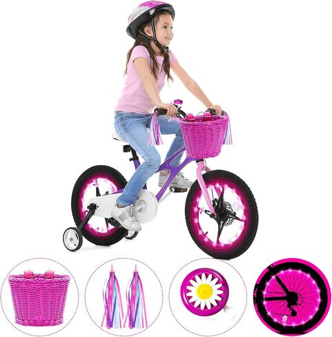 Kid's Bicycle Basket Streamers Set Children's Bike Handlebar Wicker Basket with 2 LED Bike Wheel Lights Colorful Bike Streamers Daisy Bike Bell Bike Decoration Accessories Kit for Kids Bike (Purple) in Saudi Arabia