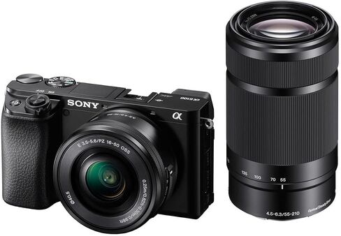 Sony Alpha a6100 Mirrorless Camera with 16-50mm & 55-210mm Lenses - Bundle with Bag, 32GB SD Card, Screen Protector, Care Kit, Corel PC Software Kit, Card Reader, 40.5mm Filter Kit, 49mm Filter Kit in Saudi Arabia