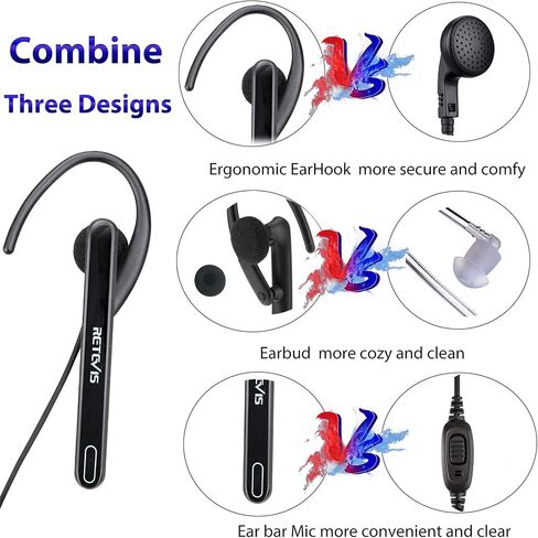 Retevis EEK011 سماعة أذن قابلة للدوران لجهاز Walkie Talkie، سلك واحد، لـ RT22 RT68 RT21 H-777 RT86 RT19 NR10، متوافقة مع راديو BAOFENG UV-5R pxton ثنائي الاتجاه، سماعة رأس لراديو ثنائي الاتجاه (حزمة واحدة) in Saudi Arabia