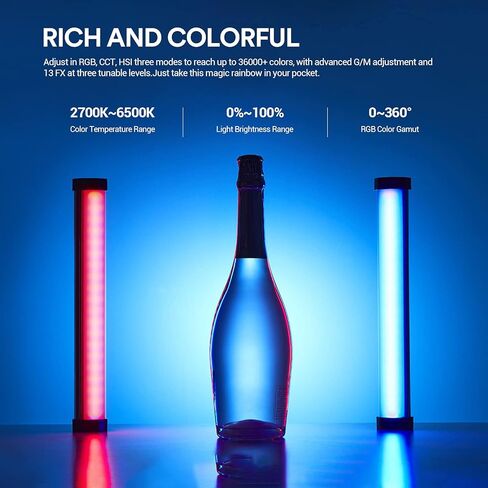 Godox TL30 Tube Light, CRI 97 and TLCI 99 LED Photography Light, Three Modes RGB, CCT, HSI Achieve Up to 36000+ Colors, Built-in 2900mAh Battery and APP Control in Saudi Arabia