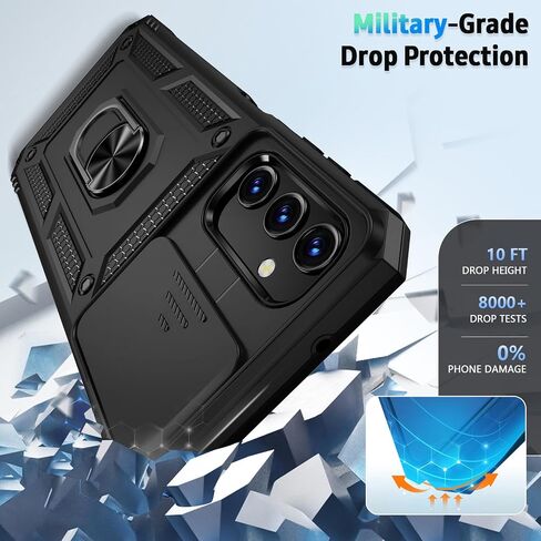 حافظة Weycolor لهاتف Samsung Galaxy A25 5G مع غطاء عدسة الكاميرا، وواقي شاشة عالي الدقة، حماية من السقوط بدرجة عسكرية 10 أقدام، حامل حلقي مغناطيسي، حافظة هاتف واقية لهاتف Galaxy A25 5G، أسود in Kuwait