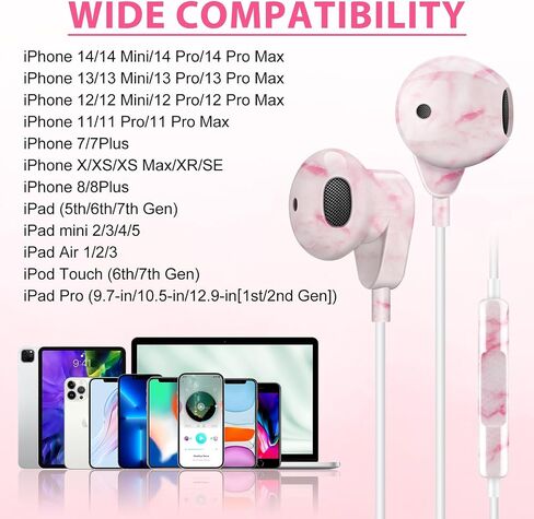 Wired Earbuds with Mic,HiFi Stereo Wired Headphones Colorful Wired Earphones for iPhone iPad iPod Touch Compatible with iPhone 14/13/12/11/XR/XS/X/8/7/SE,Supports All iOS Systems in Saudi Arabia