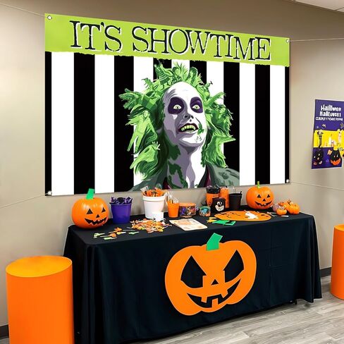 Vohado It's Showtime Beetle Juice Photo Booth خلفية رعب للهالوين ديكور صبي فتاة حفلة عيد ميلاد داخلي خارجي ديكور جدار - 5.9×3.6 قدم in Kuwait