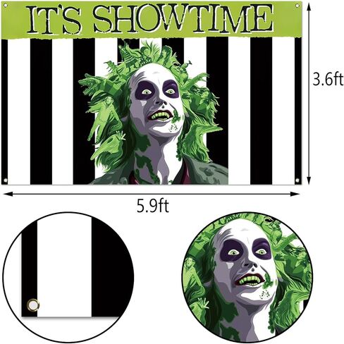 Vohado It's Showtime Beetle Juice Photo Booth خلفية رعب للهالوين ديكور صبي فتاة حفلة عيد ميلاد داخلي خارجي ديكور جدار - 5.9×3.6 قدم in Kuwait