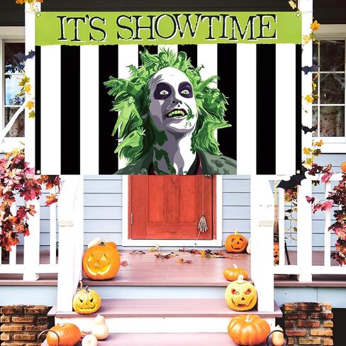 Vohado It's Showtime Beetle Juice Photo Booth خلفية رعب للهالوين ديكور صبي فتاة حفلة عيد ميلاد داخلي خارجي ديكور جدار - 5.9×3.6 قدم in Kuwait