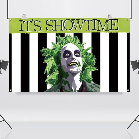 Vohado It's Showtime Beetle Juice Photo Booth خلفية رعب للهالوين ديكور صبي فتاة حفلة عيد ميلاد داخلي خارجي ديكور جدار - 5.9×3.6 قدم in Kuwait