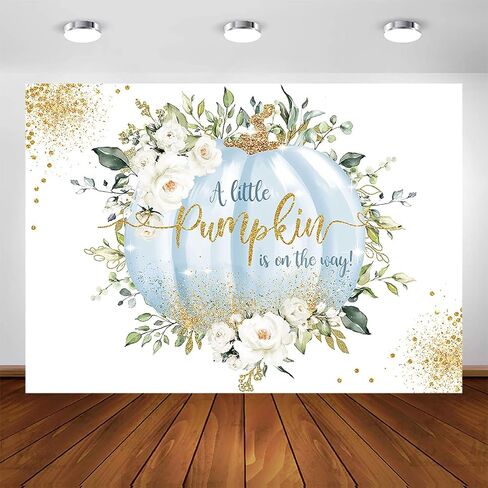 Avezano Blue Pumpkin Baby Shower Backdrop Fall Autumn Greenery Eucalyptus Pumpkin Baby Shower Party Decoration Photoshoot A Little Pumpkin is on The Way Baby Shower Photography Background (7x5ft) in Saudi Arabia