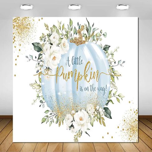 Avezano Blue Pumpkin Baby Shower Backdrop Fall Autumn Greenery Eucalyptus Pumpkin Baby Shower Party Decoration Photoshoot A Little Pumpkin is on The Way Baby Shower Photography Background (7x5ft) in Saudi Arabia