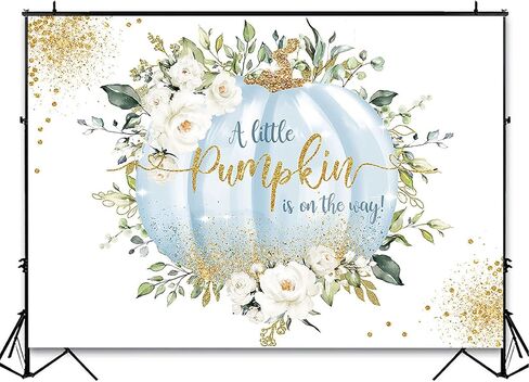 Avezano Blue Pumpkin Baby Shower Backdrop Fall Autumn Greenery Eucalyptus Pumpkin Baby Shower Party Decoration Photoshoot A Little Pumpkin is on The Way Baby Shower Photography Background (7x5ft) in Saudi Arabia