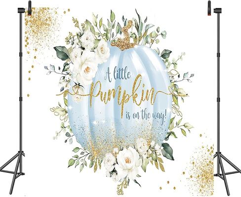 Avezano Blue Pumpkin Baby Shower Backdrop Fall Autumn Greenery Eucalyptus Pumpkin Baby Shower Party Decoration Photoshoot A Little Pumpkin is on The Way Baby Shower Photography Background (7x5ft) in Saudi Arabia