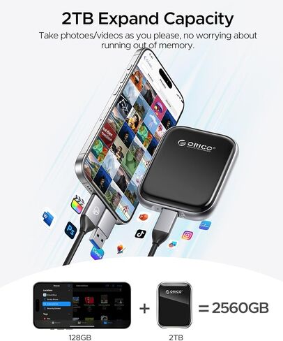 محرك أقراص الحالة الصلبة الخارجي ORICO 1 تيرابايت يصل إلى 2000 ميجابايت/ثانية، USB 3.2 Gen 2x2 20 جيجابت في الثانية مع كابل USB C 2 في 1، متوافق مع MacBook وiPad وiPhone 15 - A20 in Kuwait
