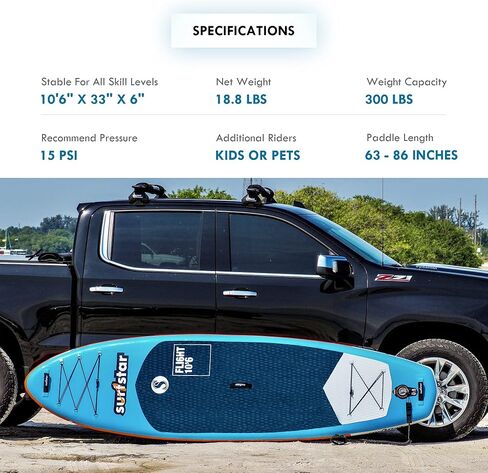 surfstar Inflatable Paddle Board, Stand Up Paddle Boards for Adults, 10’6’’x33’’x6" Paddleboard Lightweight SUP with Premium Ankle Leash, Floating Paddle, Dual Action Pump, Backpack, Waterproof Bag in Saudi Arabia